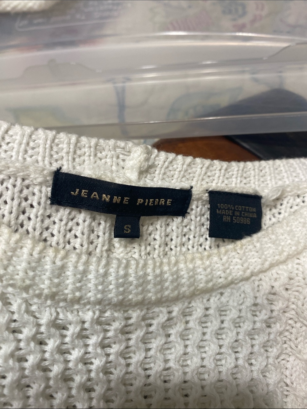 JEANNE PIERRE White Cotton Crewneck Knit Sweater